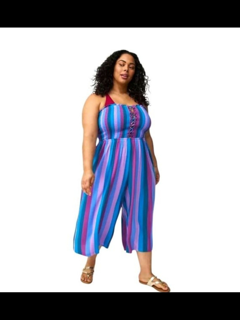 torrid Multicolor Blue & Purple Striped Wide-Leg Jumpsuit